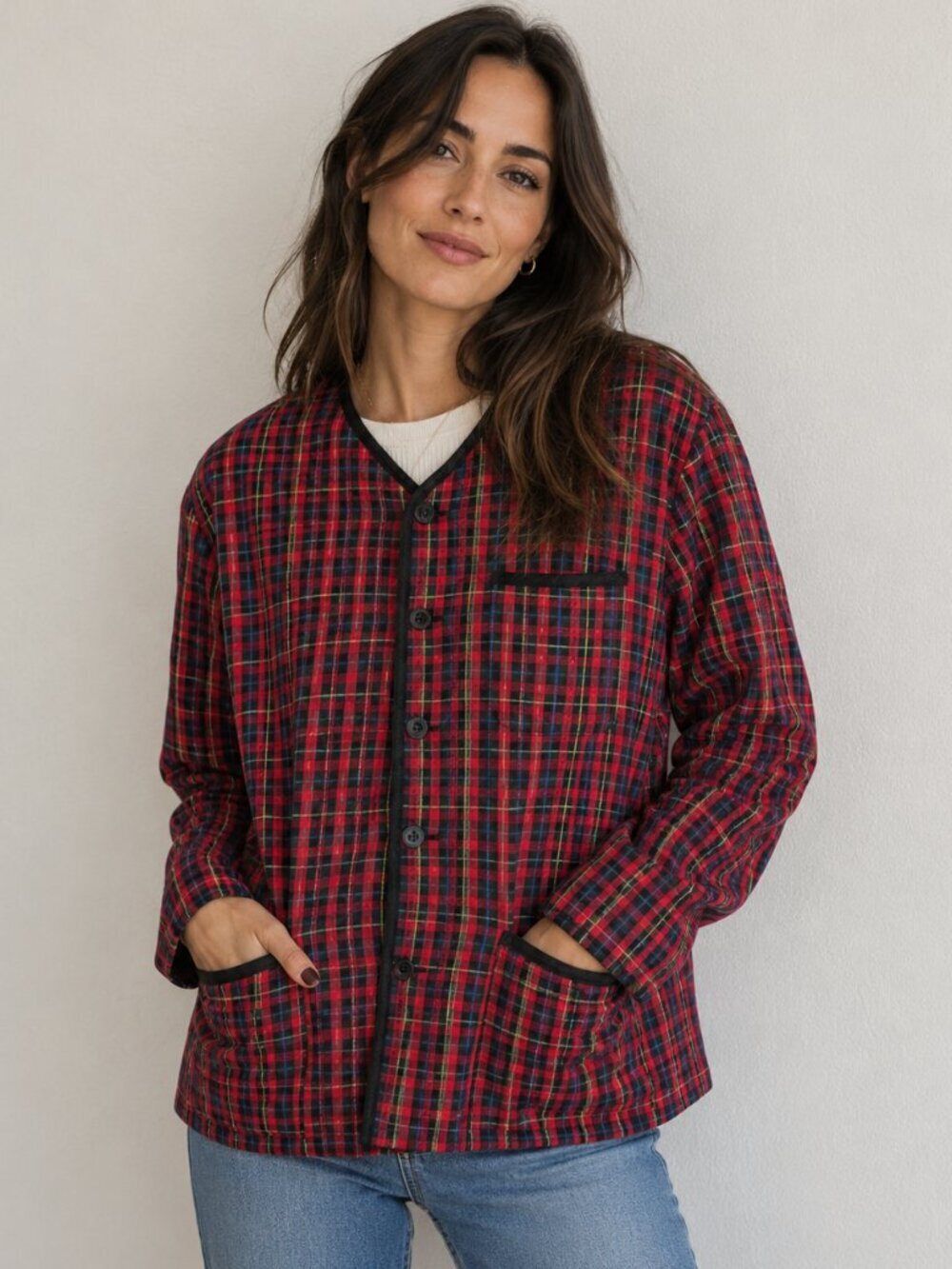 Vintage Esprit Plaid Jacket Medium Red Tartan 80s 90s Retro Cottagecore Plaid